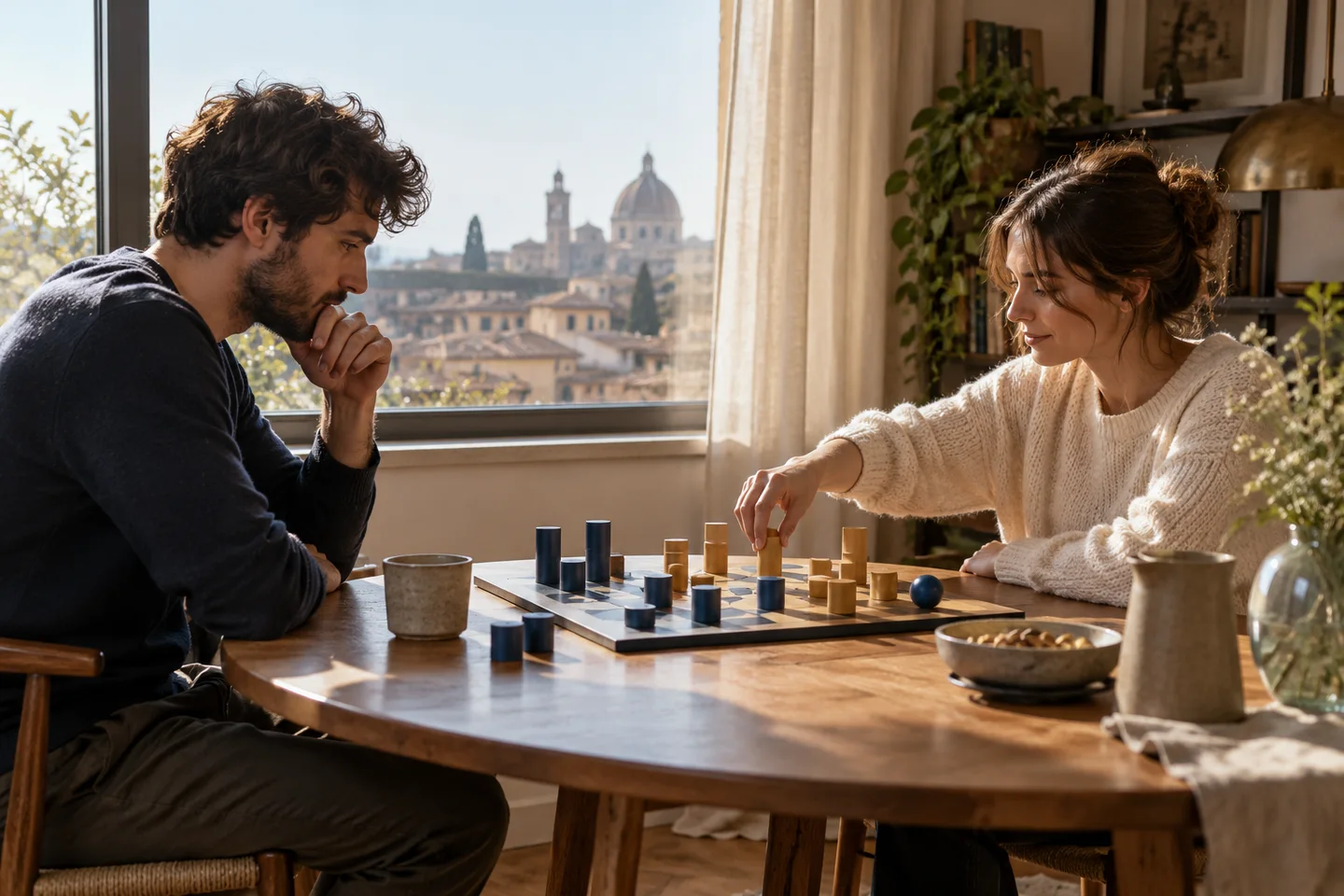 Due adulti giocano in una stanza tranquilla